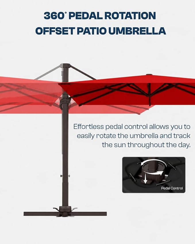 8x8 FT Square Cantilever Umbrella,Easy Tilt, Fade Resistant & 360° Rotation, Offset for Pool Deck Backyard Patiored (Base not Included)