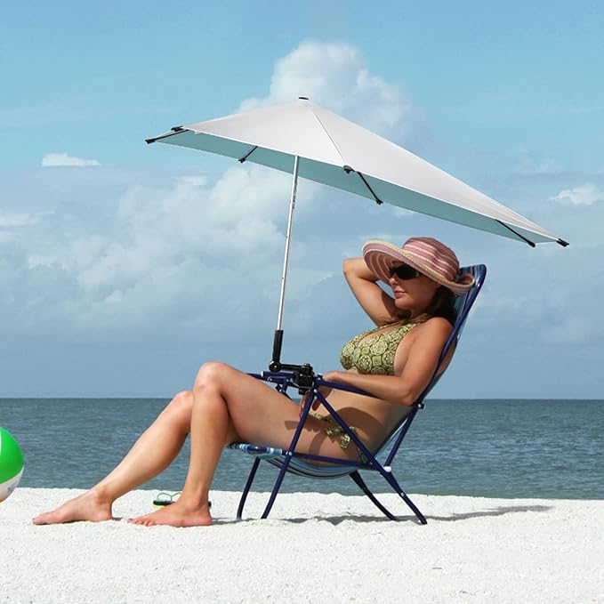 G4Free UPF 50+ Height Adjustable Chair Umbrella with Universal Clamp for Beach Chair, Golf Cart, Wheelchair, Stroller, Bleacher, Patio (Lake Blue)