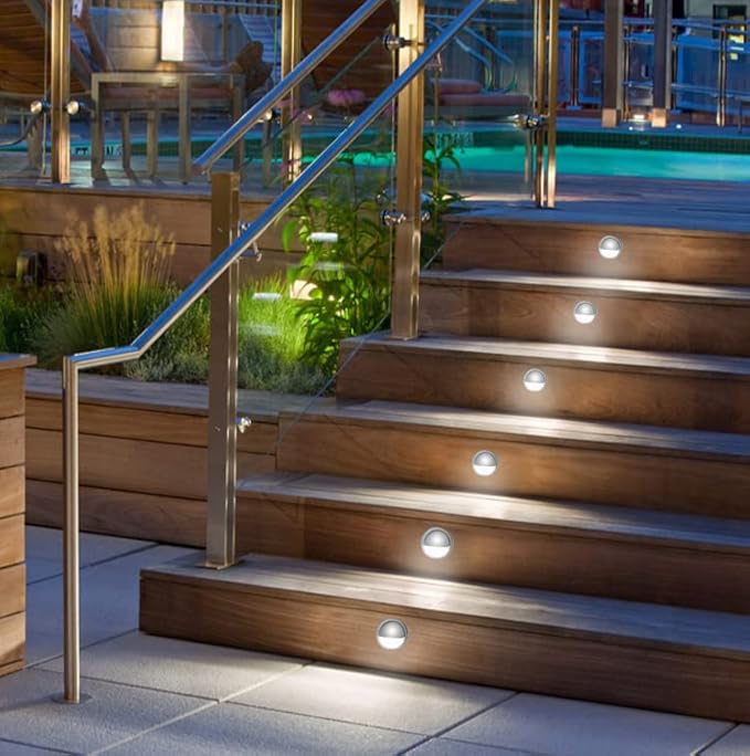6 Pack LED Stair Lights Kit Low Voltage Waterproof IP65 Outdoor 1-2/5" Recessed Wood LED Deck Lighting Yard Garden Patio Step Landscape Pathway Decor Lamps,Cool White