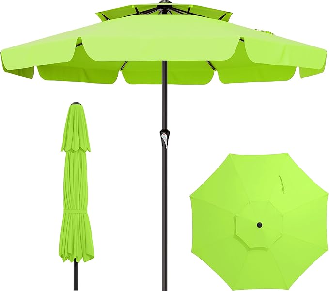 AreShark 12ft 2-Tier Patio Umbrella with Valance - Outdoor Umbrella Waterproof UV Protection, Market Table Umbrella w/ 8 Sturdy Ribs&Crank for Pool, Backyard, Garden(Apple Green)