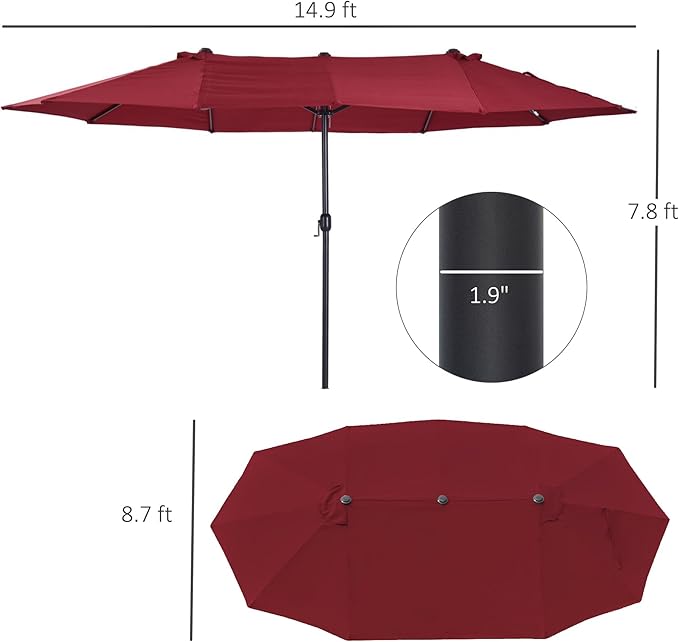 Outsunny Extra Large 15 ft Patio Umbrella, Double-Sided Wide Outdoor Umbrella with Crank Handle and Air Vents for Backyard, Deck, Pool, Market