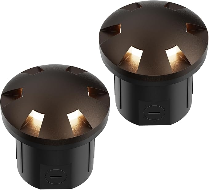 GOODSMANN Landscape Lighting 2PK Low Voltage Well Lights 6 Watt LED 120 Lumen 12V AC In-Ground Lights 3000K Warm White with Cable Connectors (2 Pack)