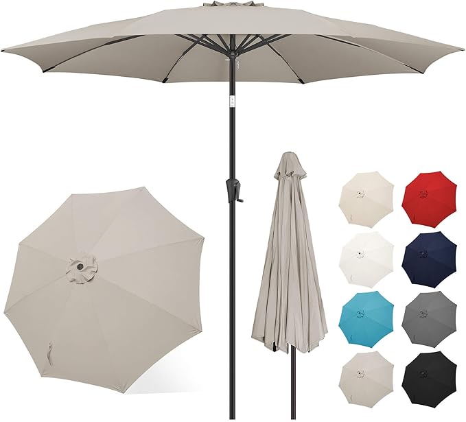 FLAME&SHADE 11 ft Patio Umbrella - Table Umbrella Outdoor with Push Button Tilt and Crank, UV Protection, 8 Sturdy Ribs, Market Umbrella for Garden, Deck, Backyard, Lawn, Pool and Beach(Taupe)