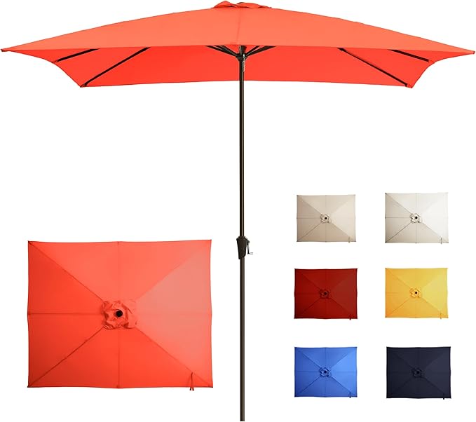 8x10FT Rectangular Patio Umbrella Crank Lift for Garden,UV Protection Outdoor Umbrella for Deck,Pool and Yard,Orange