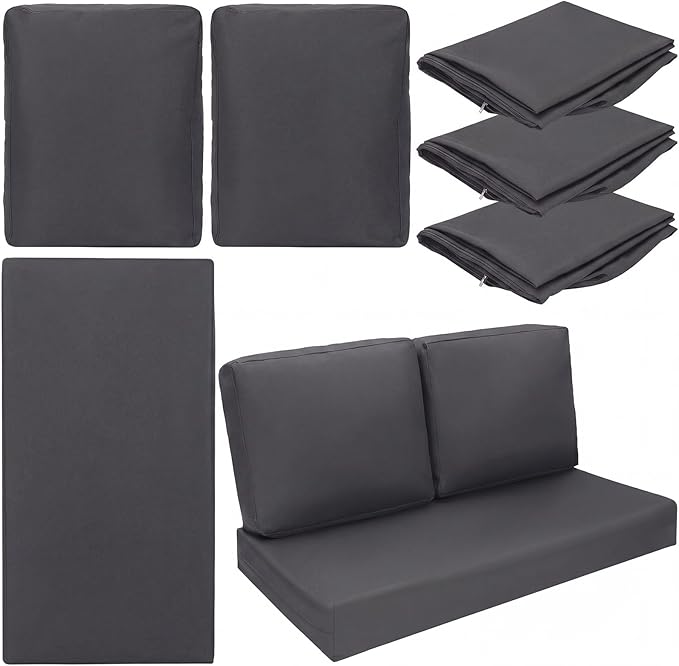 Wenqik 3 Pcs Waterproof Cushion Covers(Not Includes Cushion) 48'' x 24'' Outdoor Patio Furniture Seat Covers Fade Resistant Replacement Slipcover with Zipper for Outside Couch Swing Sofa(Dark Gray)