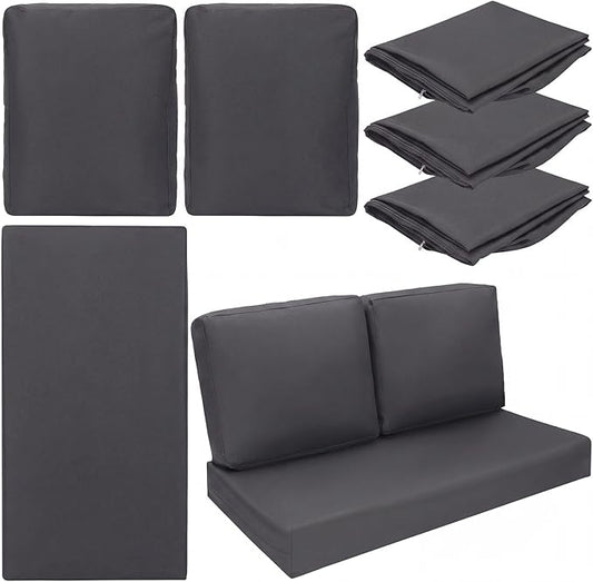 Wenqik 3 Pcs Waterproof Cushion Covers(Not Includes Cushion) 48'' x 24'' Outdoor Patio Furniture Seat Covers Fade Resistant Replacement Slipcover with Zipper for Outside Couch Swing Sofa(Dark Gray)