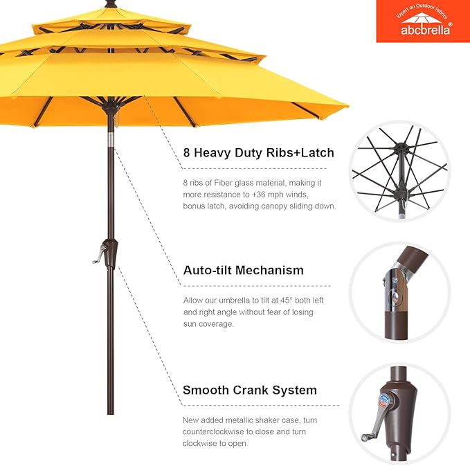 ABCCANOPY 5-Year 10-Year No Fading 9FT 3 Tiers Patio Umbrella, Outdoor Table Umbrella with 8 Sturdy Ribs for Deck, Backyard, Garden, Yard