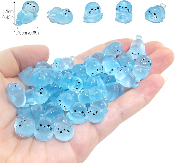 40Pcs Glow in Dark Mini Resin Seal Figurines - 5 Styles Luminous Sea Animals for Terrarium Decor, Fairy Garden, Aquarium, Small Resin Animals with Storage Box