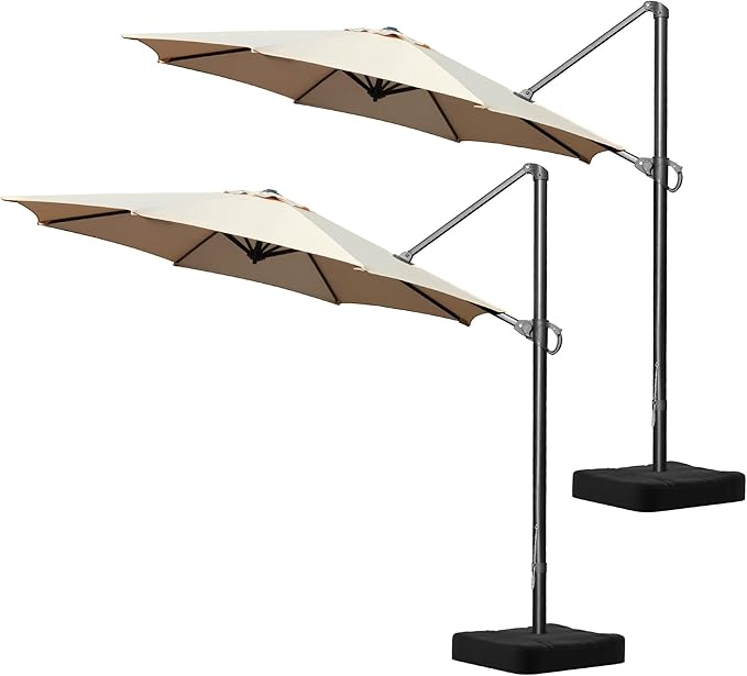 Olilawn 2 Pack 10ft Outdoor Umbrellas for Patio with Base Included, Large Cantilever Offset Patio Umbrella with Premium Yarn-dyed Fabric Shade, 360°Rotation & Infinite Tilt, Heavy-Duty Frame for Backyard Hosting, Poolside Gatherings, Garden Parties, We...