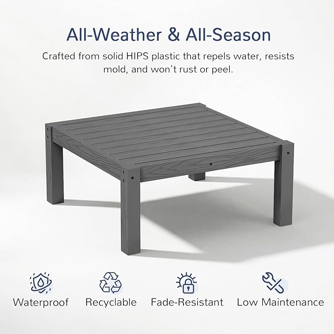 Stoog All-Weather Patio Side Table for Outdoor Sectional Sofas – Modular Connector Table for L/U Shaped Sets, Grey