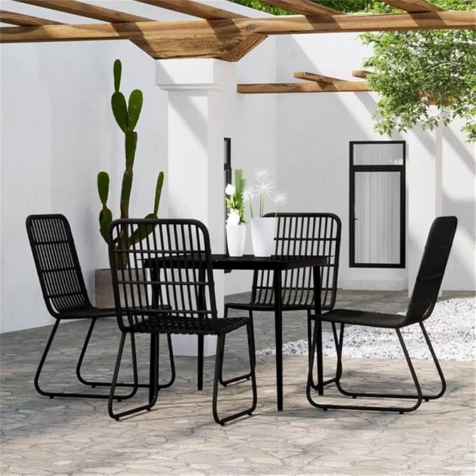BOWERY HILL 5-Piece Powder-Coated Steel Patio Dining Set, Black Finish, UV-Resistant, Compact Square Table 31.5x31.5 in, Durable Lightweight Outdoor Furniture for Garden, Terrace, or Balcony