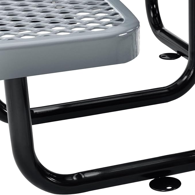 Global Industrial 46" Round Picnic Table, Expanded Metal, Gray Thermoplastic Coating, Attached Benches, 1-1/2” Umbrella Pole Hole, Outdoor-Rated, 1000 lb Capacity
