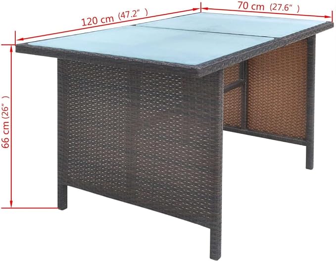 6 Piece Patio Dining Set with Cushions Poly Rattan Brown for Outdoor Garden Porch, 7-Person Rattan Furniture with Tempered Glass Table, Armchairs, Footrests, Weatherproof Seating