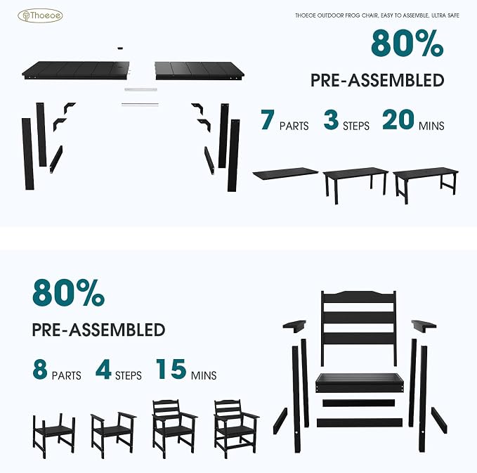 THOEOE Outdoor Dining Chair Set of 2, Patio Dining Chairs with Arms, All-Weather HDPE Outdoor Chairs for Garden, Poolside, Deck, Black