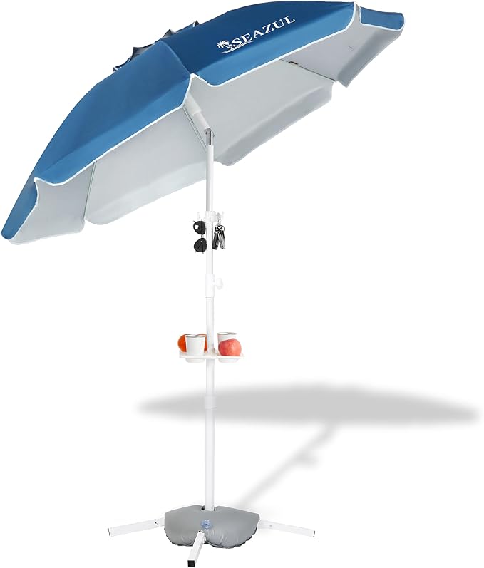Seazul 6.5ft Sun Shade Umbrella, Portable Umbrella with Stand for Sports, Water Weight Bag, Adjustable and Lightweight, Sun Protection, Blue