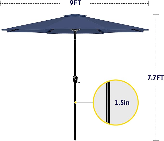 iPower 9ft Patio Umbrella Outdoor Table Umbrellas with 8 Sturdy Ribs, Push Button Tilt and Crank for Yard, Pool and Garden