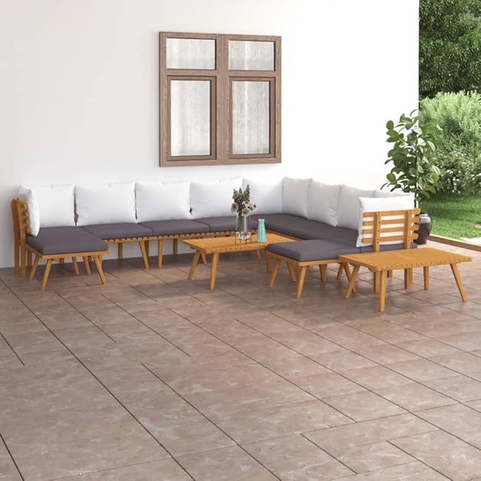 Patio Lounge Set with Cushions,Patio Furniture Sets,Patio Conversation Sets,Outdoor Furniture Sets,for Garden,Backyard,Outdoor,12 Piece Solid Acacia Wood