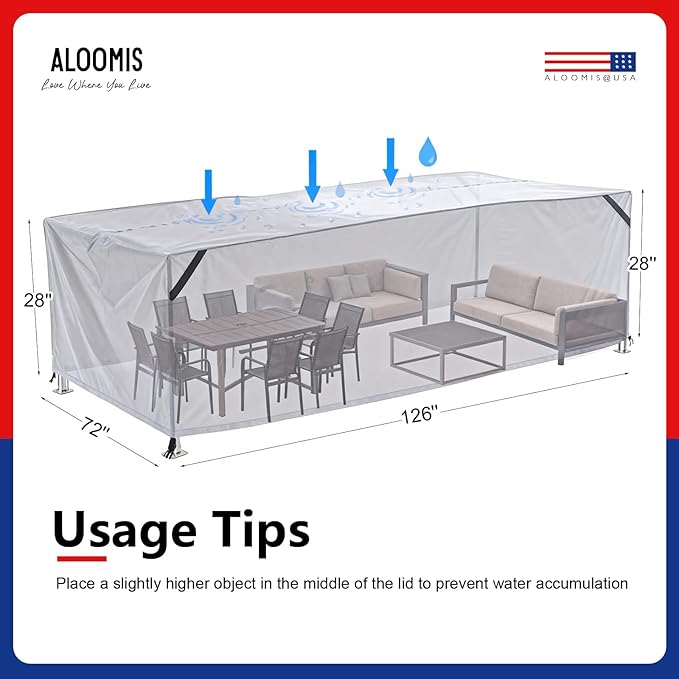 Patio Furniture Covers Waterproof - 420D Outdoor Table and Chair Set Cover with Built-in Storage Bag - Rectangular Patio Table Cover for 8-Seat Dining Set or Sectional Sofa - DarkGrey
