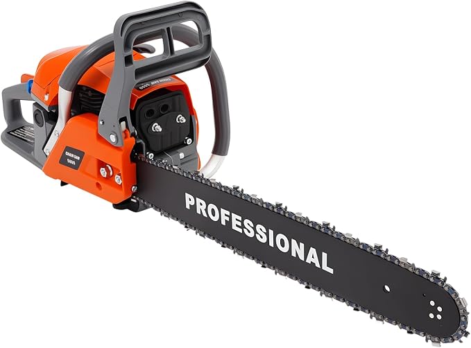 Gas Chainsaw, 58CC 2 Stroke Gasoline Powered Chainsaw, 20 Inch Handheld Single Cylinder Petrol Chain Saws for Forest, Wood, Garden and Farm Cutting Use, Self-reset Pull Start (58CC)