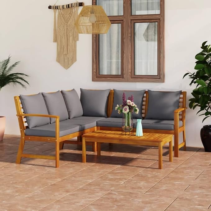 Backyard Furniture Patio Conversation Sets Outdoor Seating 4 Piece Patio Lounge Set with Cushion Solid Acacia Wood Suitable for Swimming Pool, Courtyard, Garden