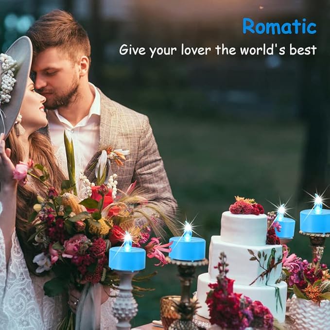 Battery Operated Tea Lights Candles,Flameless Led Electric Fake Candle, 24 Pack Realistic Flickering Votive Tealight, Long Lasting 200+Hours, for Wedding Party Home Decoration (Blue)