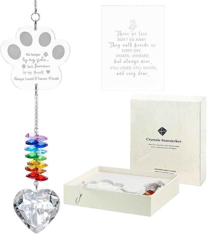 Dog Memorial Gifts for Loss of Dog, K9 Pet Memorial Crystal Suncatcher,Pet Passing Away Sympathy Remembrance Bereavement Gift (White-Pet Paw)