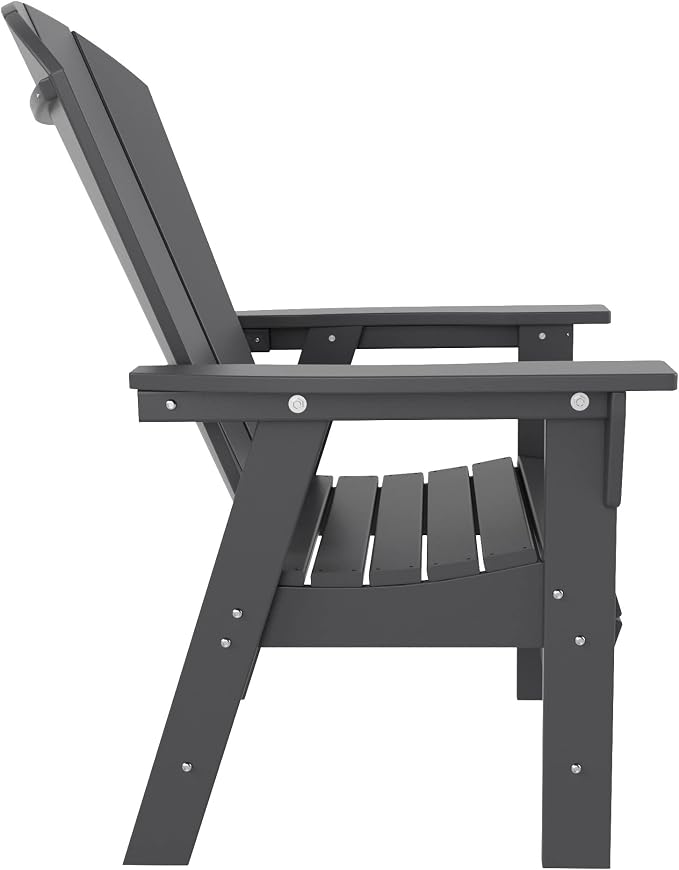 WestinTrends Malibu 5 Piece Adirondack Patio Dining Set, All Weather Poly Lumber Outdoor Table and Chairs Furniture Set, 47" Trestle Round Dining Table and 4 Adirondack Dining Chair, Gray