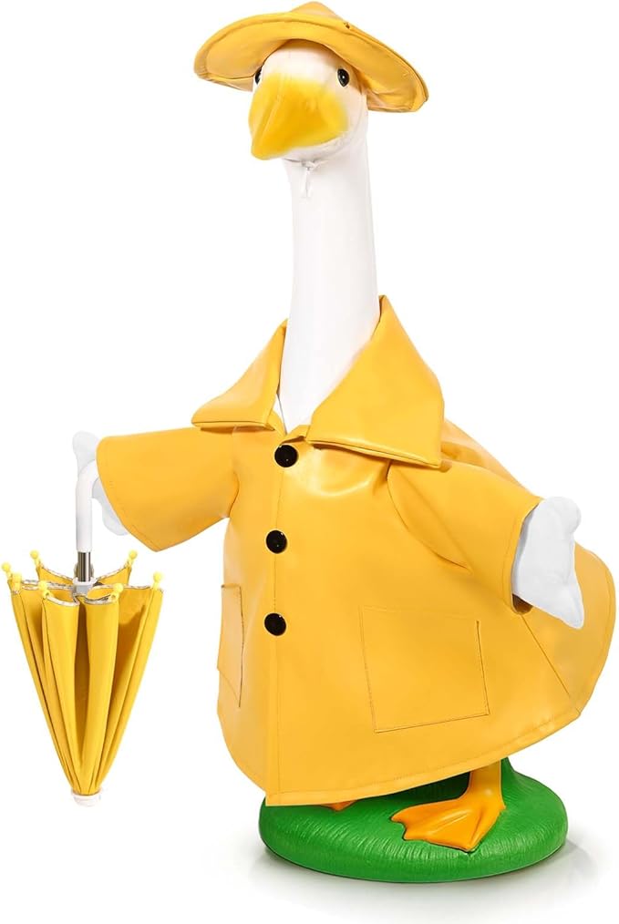 Summer Goose Outfits 23 Inch Porch Goose Raincoat Outfit Lawn Goose Rainy Clothes with Umbrella Hat for Geese Statue Summer Spring Garden Patio Yard Outdoor Decor (Yellow)