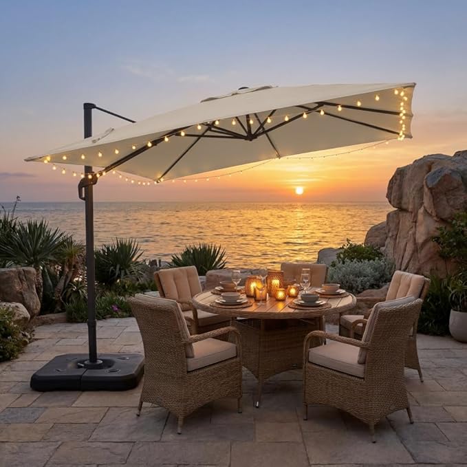 HOTEEL10x10ft Patio Umbrella Cantilever Umbrellas Double Top - Upgrade and Intensify - 360 Rotation and 5 Angles Adjustment - Aluminum Offset Pool Umbrella Outdoor Umbrellas for Patio Garden Pool