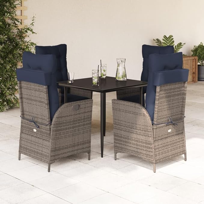 Backyard Furniture Patio Conversation Sets Outdoor Seating 5 Piece Patio Dining Set with Cushions Gray Poly Rattan Suitable for Gardens, Balconies, Decks