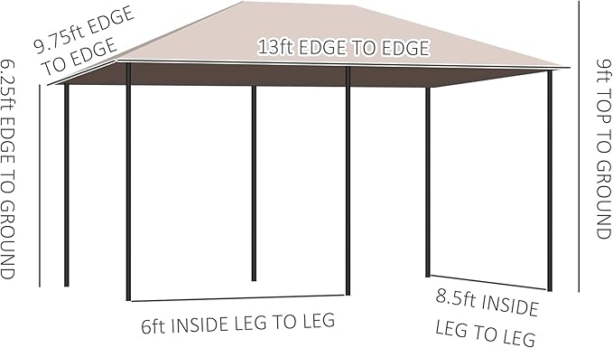 Outsunny 10' x 13' Outdoor Patio Gazebo Canopy Shelter with 6 Removable Sidewalls, & Steel Frame for Garden, Lawn, Backyard and Deck, Khaki
