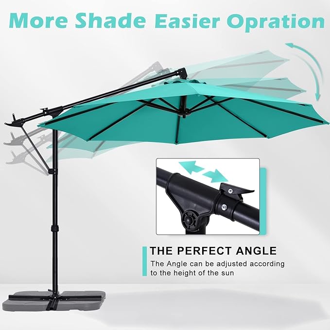 ABCCANOPY 10FT Cantilever Patio Umbrella with Base Stand, UV Protection Offset Hanging Outdoor Umbrella, 360° Rotation & Tilt Adjustment,Suitable for Pool, Deck, Garden, Backyard(Turquoise)