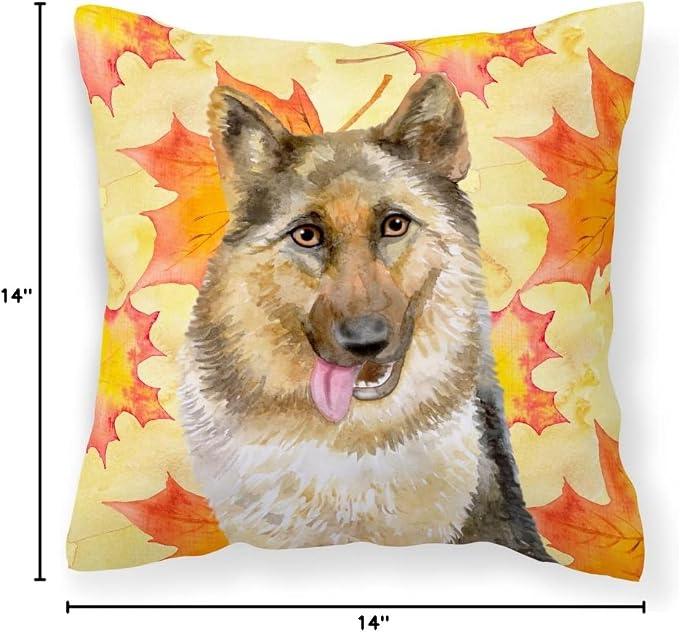 Caroline's Treasures BB9915PW1414 German Shepherd Fall Fabric Decorative Pillow, Yellow Machine Washable, Indoor Outdoor Decorative Pillow for Couch, Bed or Patio, 14Hx14W