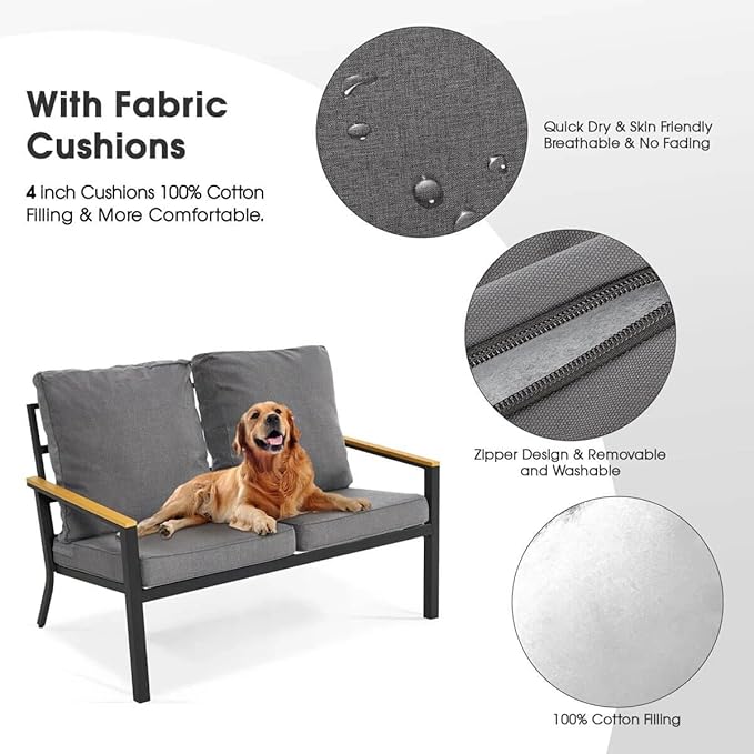 ivinta 4 Pieces Patio Furniture Sets with Coffee Table, Modern Wrought Iron Outdoor Conversation Sets with Removable Seating Cushion for Backyard Garden Porch, PF05 (Gray)