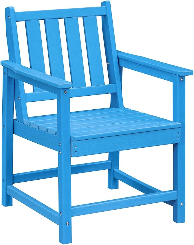All-Weather Outdoor Chairs, HDPE Outdoor Dining Chair with Backrest and Armrest, 300 LBS Support Garden Patio Furniture Chairs for Poolside, Deck and Porch, Blue