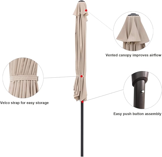 C-Hopetree 9 ft Half Round Outdoor Patio Market Wall Umbrella with Tilt, Beige