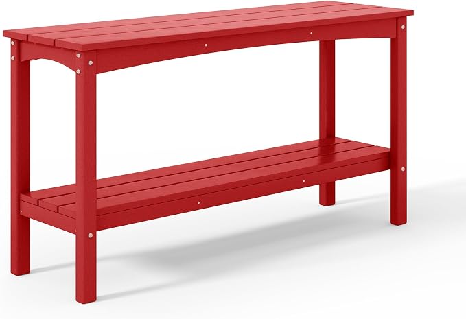 Costaelm Plant Stand Outdoor, 55in 2-Shelf Outdoor Storage Cabinet, Multifunctional Buffet Porch Table tv Stand and Side Tables for Patio, Pool & Yard, Red