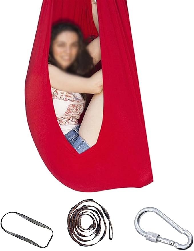 Therapy Swing for Kids and Teens, Cuddle Hammock Children with Autism, ADHD, Aspergers and Sensory Integration (Color : Red, Size : 150x280cm/59x110in)
