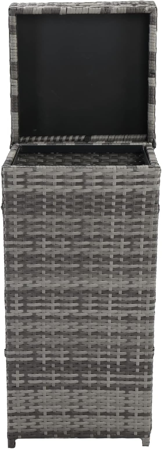 Rattan Deck Storage Box,Rattan Pool Storage Box with Lid & Top Cover Iron Frame, Garden Deck Bin Storage Bench Deck Box for Garden, Backyard, Pool (Grey)