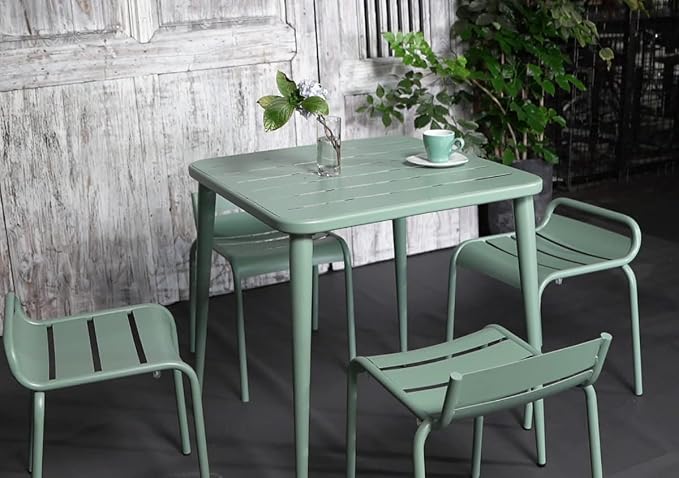 Modern Small Patio Table for Outdoor& Indoor Industrial Metal Bar Table Square Dinner Table for Small Space Working Study Desk 27.5 * 27.5 * 30inch(L*W*H)