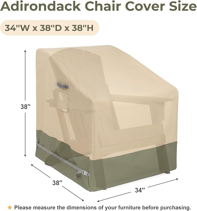 BPS Adirondack Chair Cover with Anti-UV and Waterproof Oxford Fabric, Heavy-Duty All-Weather Protection Lawn Chair Cover for Outdoor Furniture, 34''W x 38''D x 38''H