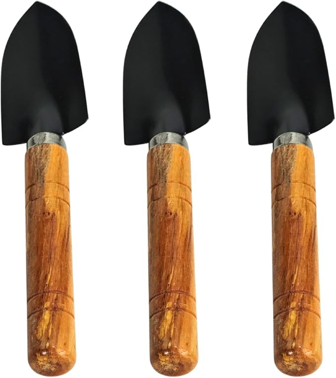 Mini Gardening Tools 3pcs Portable Garden Hand Tools Set，Shovel and rake Tools Made of Wooden Non-Slip Handles and Metal Heads,for Seedlings, Bonsai, Succulents, Herbs (3pcs-Narrow Shovels)
