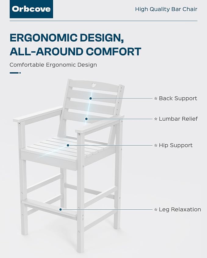 Patio Bar Table,Adirondack Chairs and Table 4 Pieces Set, Bar Height Chairs Set of 4, Outdoor Bar Stools Set,Weather-Resistant Outdoor Furniture for Deck, Balcony, Poolside Easy Assembly