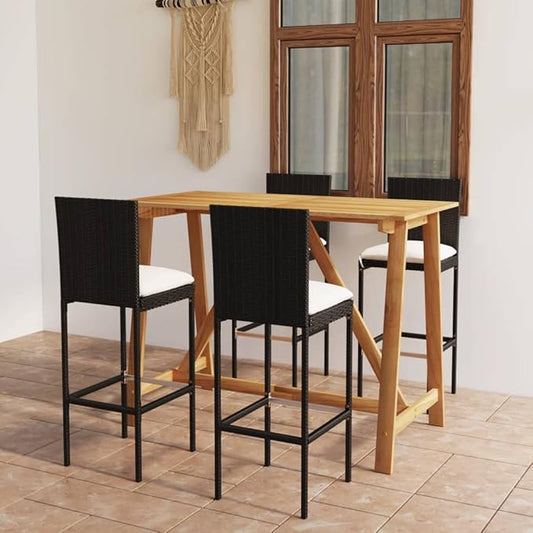 5 Piece Patio Bar Set with Cushions, Bistro Set Outdoor Dining Sets Front Porch Furniture Patio Conversation Set for Negotiation Area Piazza Garden Exhibition Black