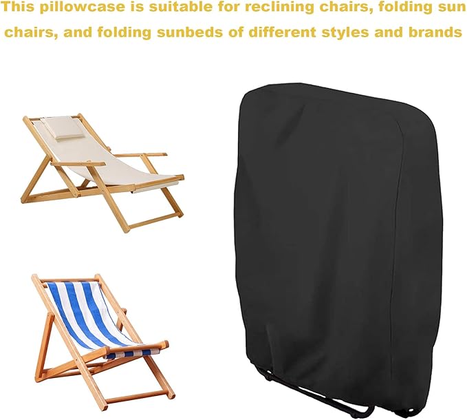 43 Inch Outdoor Zero Gravity Folding Chair Cover, 420D Oxford Waterproof UV Resistant Waterproof Dustproof Folding Lawn Chair Cover Beach Chair Protection Garden Chairs Cover (Black)