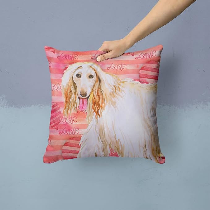 Caroline's Treasures BB9789PW1414 Afghan Hound Love Fabric Decorative Pillow, Red Machine Washable, Indoor Outdoor Decorative Pillow for Couch, Bed or Patio, 14Hx14W