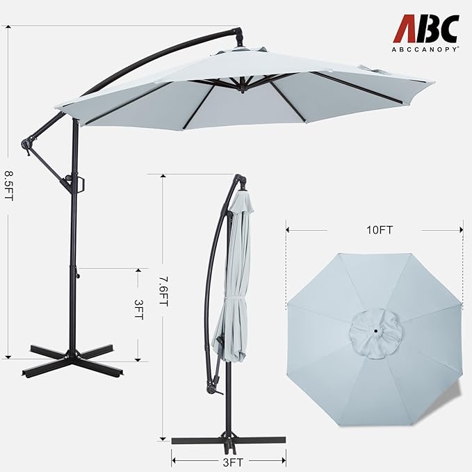 ABCCANOPY 10FT Cantilever Patio Umbrella 360° Rotation Outdoor Offset Umbrella for Backyard, Deck, Poolside (Gray)