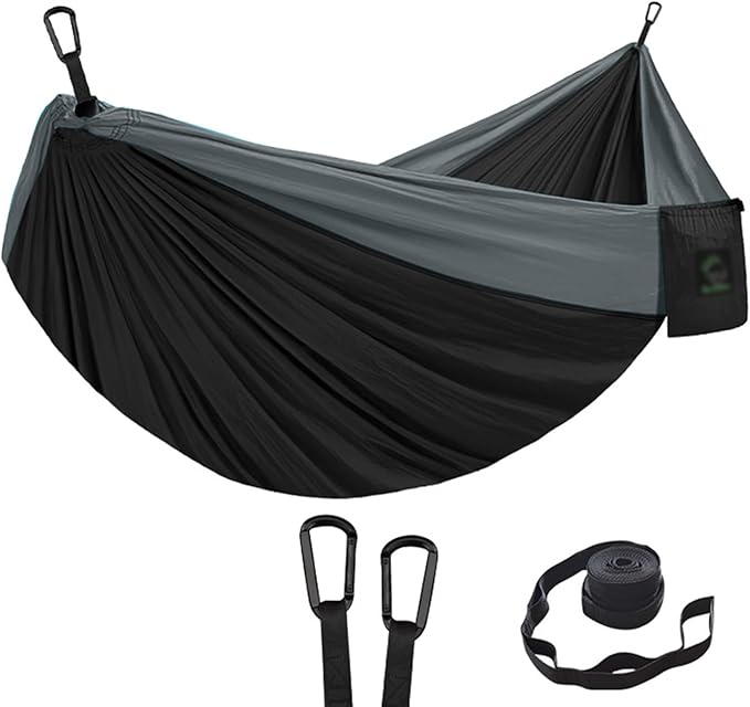 Camping Hammock, Portable Hammock Single or Double Hammock Camping Accessories for Outdoor, Indoor (Two People: 300cm*200cm,Black)