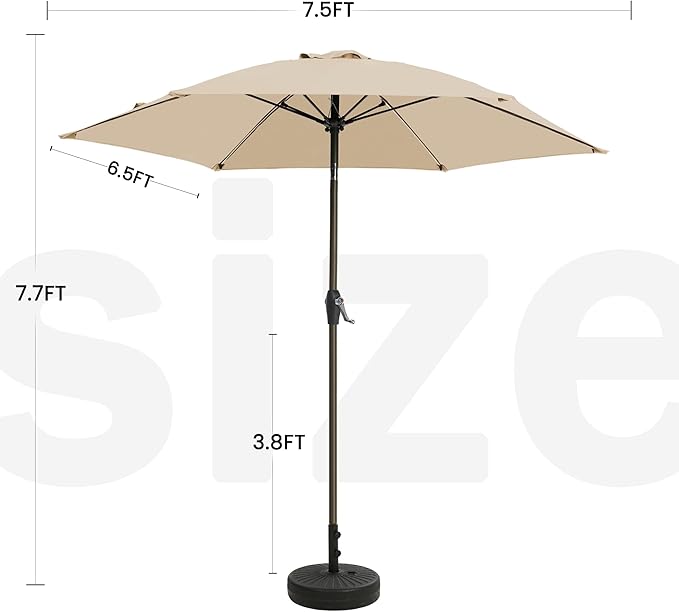 7.5FT Large Outdoor Patio Umbrella with Crank & Tilt - Durable Market Umbrella for Outdoor Patio with 6 Fiberglass Ribs for Poolside,Deck,Yard,Garden