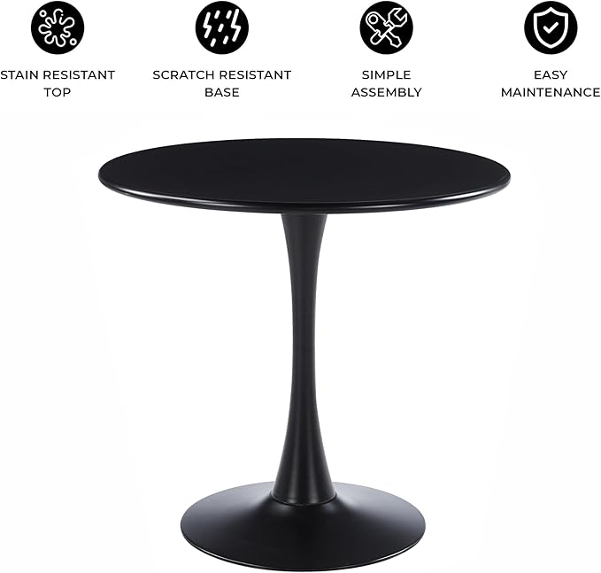 LeisureMod Bello 35" Round Outdoor Dining Table, Modern Black Metal Patio Bistro Table with Pedestal Base, Weather-Resistant Accent Table for Balcony, Garden, Deck, Backyard & Cafe, Black